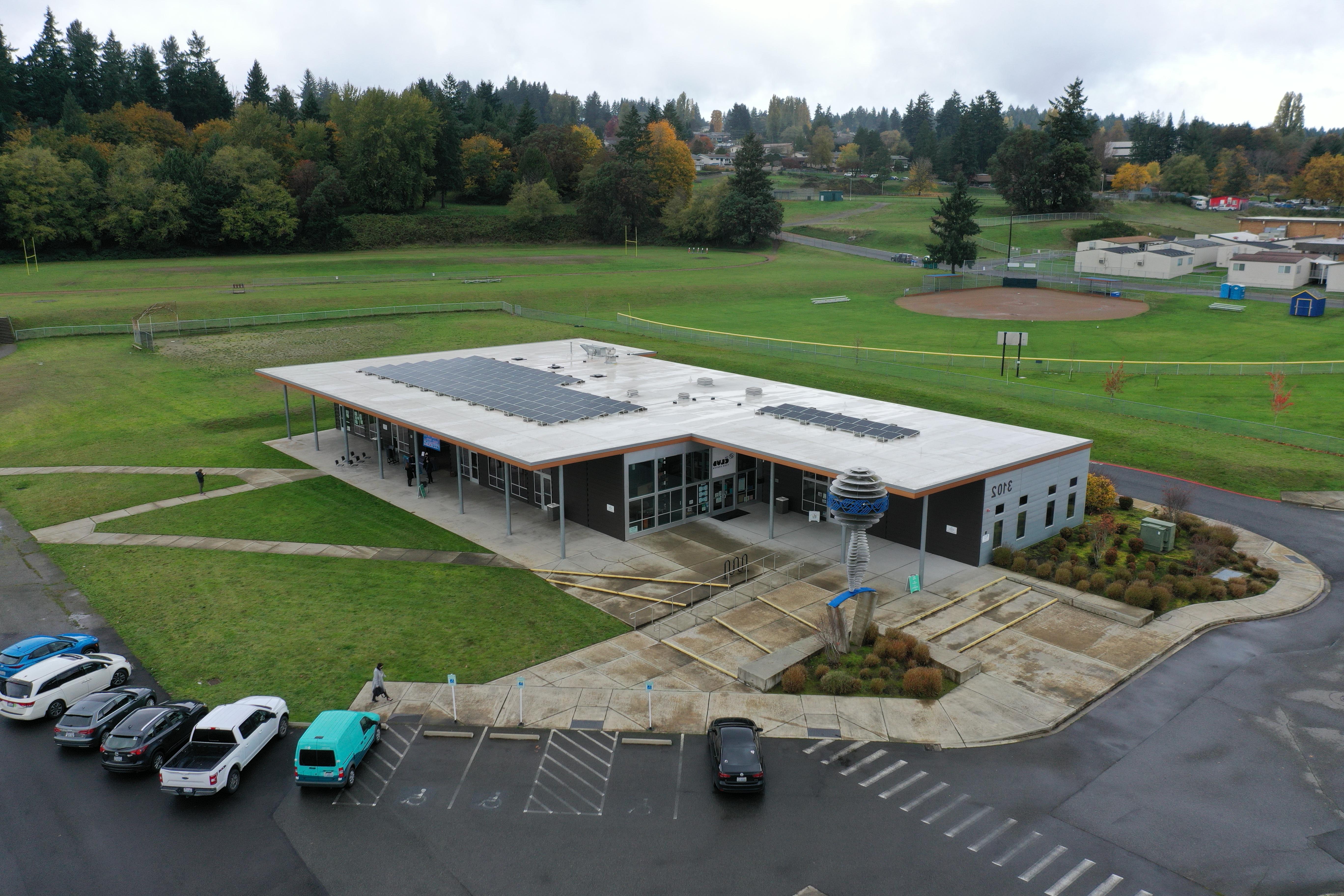 Boys and Girls Club campus with rooftop solar panel array